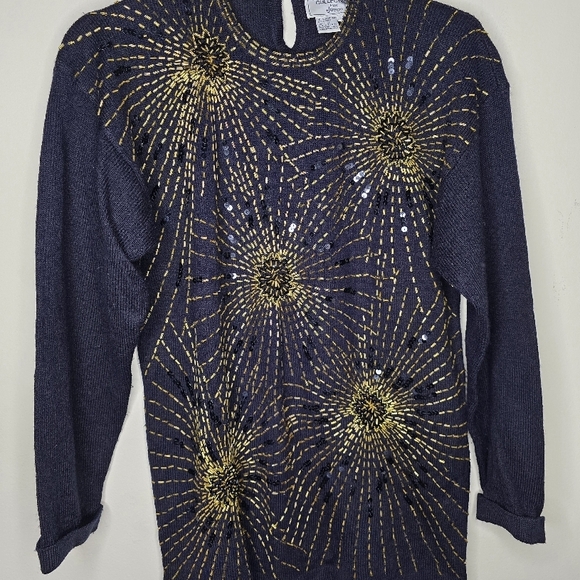 Regency Collection For Joyce Vintage Black Sequin Sweater - Picture 2 of 4